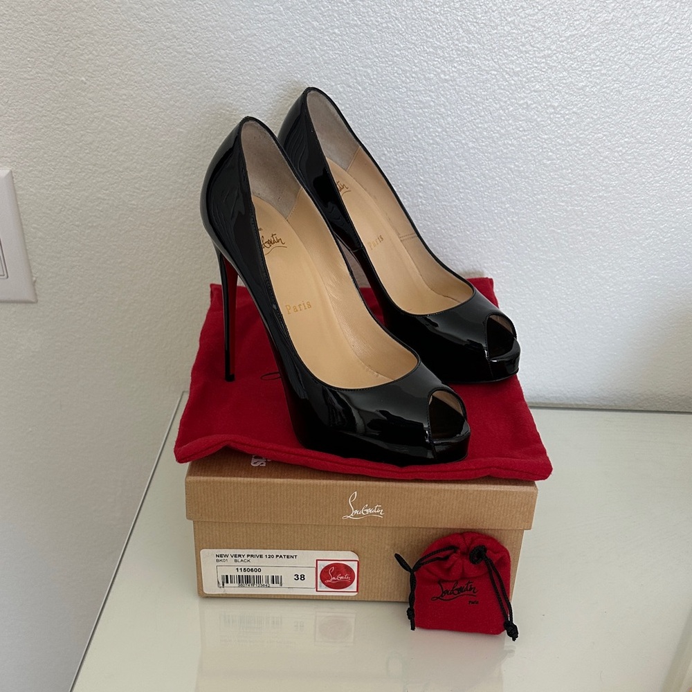 Christian Louboutin Black Patent Peep Toe Heels